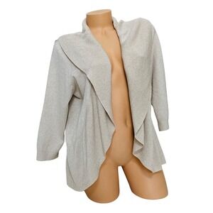 White‎ House Black Market Women's Size XL Cardigan Cream Mettalic Drape Front